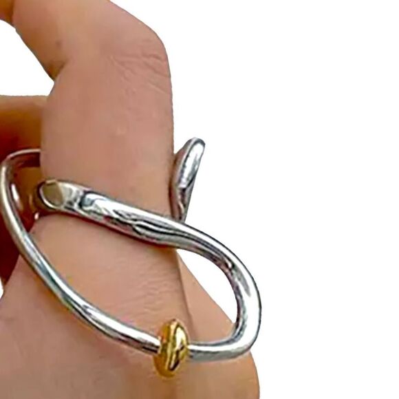 Silver Gold Beaded Wave Abstract Statement Ring NEW - Picture 3 of 4